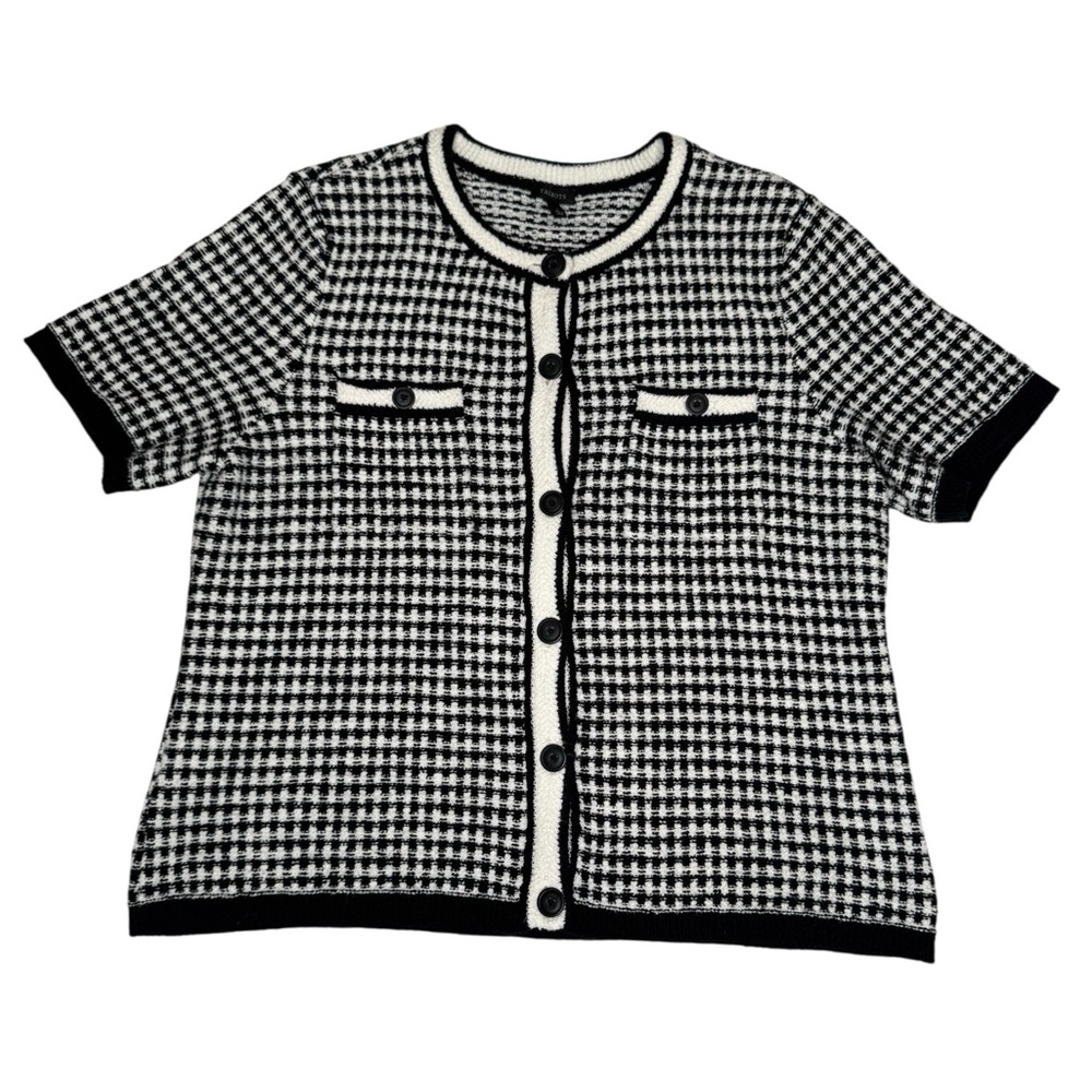 Talbots BlackWhite Gingham Houndstooth Short Slee… - image 1